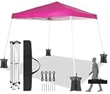 Telescoping Slant Leg Outdoor Pop Up Canopy Tent 10x10 Base, 8x8 Crown Top, Portable & Waterproof, Ez Up Canopy for Party, Camping, BBQ, Yard, Beach, Pink