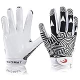 SPOMAT Youth Football Gloves Kids Silicone Grip Receiver Gloves with Super Stick Ability for Best Game Experience, Rocket Black M/L