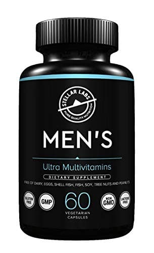 Stellar Labs Men's Low FODMAP Vegan Daily Multivitamin, No Iron | Easy On Sensitive Stomachs, Easy to Swallow Vitamins | Immune Support, Antioxidant Energy Blend, Male Support | IBS Friendly Capsules