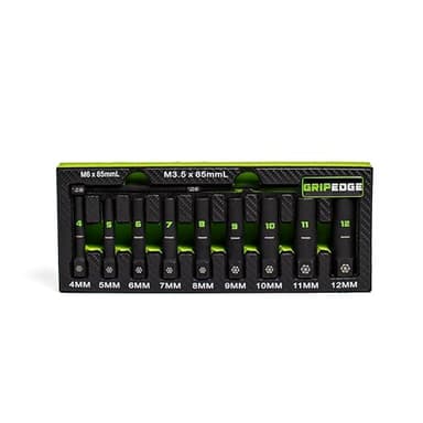 GRIPEDGE Tools | 9-PC - 1/4'' Drive Deep Metric RPT Socket Extractor Set | Sizes 4 – 12 MM | Removes Broken Studs, Stripped Bolts and Lug Nuts | Includes Premium EVA Foam Storage|