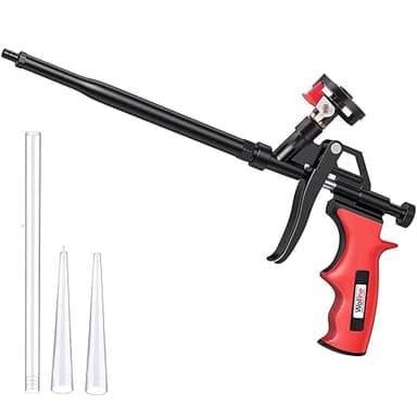 Wolline Professional Spray Foam Insulation Gun (Foam Gun + 2 Nozzle), Teflon-Coated Expanding Foam Gun, Foam Dispensing Gun, for Caulking, Insulating Foam Applicator Red - 1 Pack