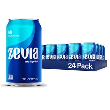 Zevia Zero Sugar Soda, Cola, 12 oz Cans (24-Pack) – Naturally Sweetened, Zero Calorie Sugar Free Soda - Non-GMO Project Verified, Gluten-Free, Vegan