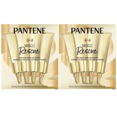 Pantene Hair Mask Miracle Rescue Shots, Intensive Repair Treatment for Damaged Hair, 4 count 0.5 oz Each, Twin Pack