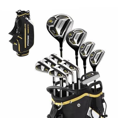 Precise M8 Men's 17-Piece Golf Set – Kevlar Graphite Shafts | Driver, Woods, Hybrids, Irons (6-SW), Putter, Stand Bag, 4 Headcovers & Rainhood – Right Hand – Regular Size
