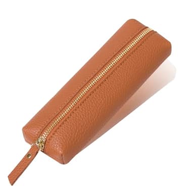 OZAOZ PU Pencil Pen Case Portable Stationery Bag Big Capacity Pencil Pouch Cosmetic Organizer Bag for School Office Woman Man (Brown)