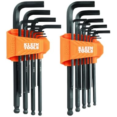 KLEIN TOOLS BLS22 22-Piece Long Ball-End Hex Key Wrench Set, SAE and Metric, Heat-Treated, L-Style, 1/16-Inch to 3/8-Inch and 1.5mm to 10mm