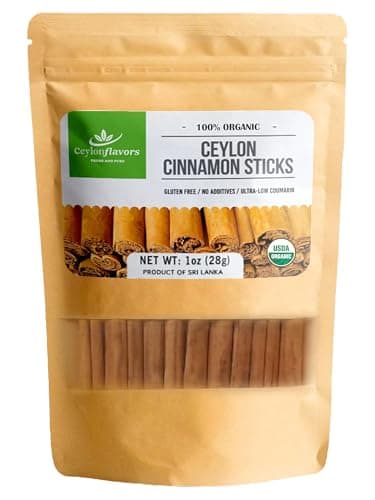 Organic Ceylon cinnamon sticks, True or Real Cinnamon, Premium Grade, Harvested from a USDA Certified Organic Farm in Sri Lanka 1 oz / 28 g (3" cut 6 to 7 sticks)