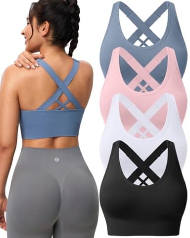 Evercute Sports Bra for Women Padded Medium Support Criss Cross Strappy Bras Seamless High Impact Yoga Exercise Athletic Bras