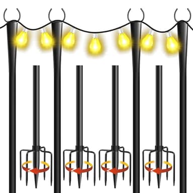 Cymuber 4 Pack 10Ft String Light Poles, Metal Poles with Fork for Outside Lights,Outdoor Metal Light Stand with Fence Brackets Hanging Lights for Garden Patio Wedding Backyard