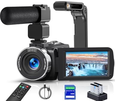 8K 64MP Camcorder Video Camera 18X Digital Zoom Youtube Vlogging Camera Webcam IR Night Vision WiFi 3.0”Touch Screen Camcorders with Microphone, 64G SD Card, Remote Control,Stabilizer and 2 Batteries