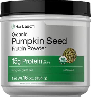 Horbaach Organic Pumpkin Seed Protein Powder | Unflavored | Plant-Based for Smoothies and Baking | Keto, Paleo, Non-GMO & Gluten Free | 16 Ounce (15g Per Serving)