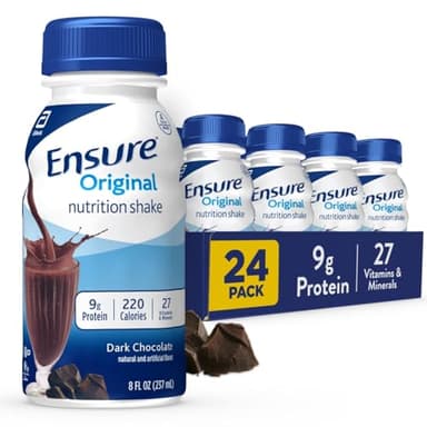 Ensure Original Dark Chocolate Nutrition Shake | Small Meal Replacement Shake | Ready To Drink | 9g Protein, 27 Vitamins and Minerals | 8 fl oz - 24 Pack