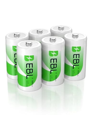 EBL Rechargeable C Batteries 5000mAh Ready2Charge C Size Battery with Storage Box, Pack of 6
