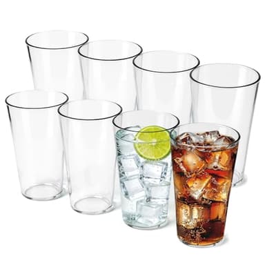 20oz Unbreakable Drinking Glasses (Set of 8), All-Clear Reusable Drinking Cups, BPA-Free, Shatter-Proof, Dishwasher & Microwave Safe, Stackable Plastic Tumblers for Home, Outdoor, Camping, Pool
