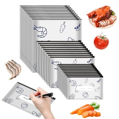 30 PCS Reusable Aluminum Foil Sealable Storage Bags, 2026 New Resealable Vacuum Zipper Pouches, Stand Up Foil Sealable Bags with Label and Zip Lock for Vegetable Fruit Meat