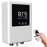 Tankless Water Heater Electric, 5500W 110V Instant Hot Water Heater with Remote Control and LCD Touch Screen on Demand, Bathroom Sink and Faucet, Save Space (White)