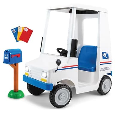 Kid Trax 6V USPS Mail Truck Ride-On Toy, Ages 3-5, Max Weight 60 lb, Includes Mailbox, Play Envelopes, Working Headlights/Horn, FM Radio/MP3 Input