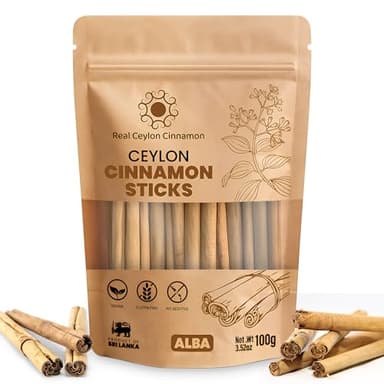 Alba Grade Ceylon Cinnamon Sticks (3.52oz/100g)– True Cinnamon Quills from Sri Lanka – Premium Hand-Rolled