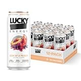 Lucky Energy Sugar Free Energy Drinks 16 Fl Oz Cans (12-Pack) Son of a Peach with Maca, Ginseng, Taurine, Beta-Alanine, 200mg Caffeine, Zero Calories