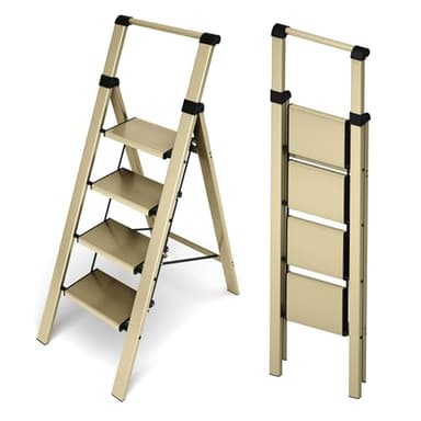HillhutApex 4 Step Foldable Aluminum Step Ladder with Handgrip, Anti-Slip Pedal, 330 lbs Capacity, Lightweight & Portable for Home, Kitchen, Office, Garage (Gold)