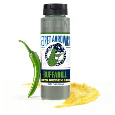 Secret Aardvark BuffaDill Green Buffalo Sauce – Bold Buffalo Heat, Tangy Pickle Punch – Perfect for Wings, Burgers, Pizza & More – Hot, Tangy, and Delicious – 8 fl oz