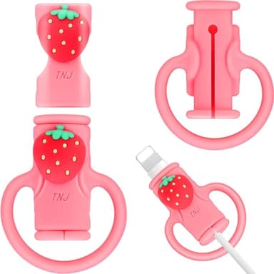 Cable Protector for iPhone Charger, SAISN Silicone Charger Cord Protector Cute Strawberry Wire Protector 2 in 1 Flexible Cable Protectors for Cords Anti-Break Charging Cable Cord Saver Winder