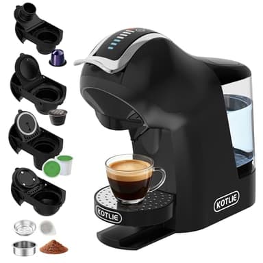 KOTLIE EM-308B Espresso Machine, Single Serve Coffee Maker Compatible with Multiple Capsule Types, Ground Coffee, and ESE Pods, 3 Temperatures, 7 Water Volume Levels, 34 Oz (Black)