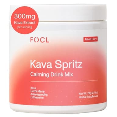 FOCL Kava Spritz Drink Mix - Alcohol-Free Refreshing Powdered Drink with Kava Extract, Lion’s Mane, Ashwagandha, L-Theanine - Sugar Free, Non-GMO - Mixed Berry Flavor -30 Servings