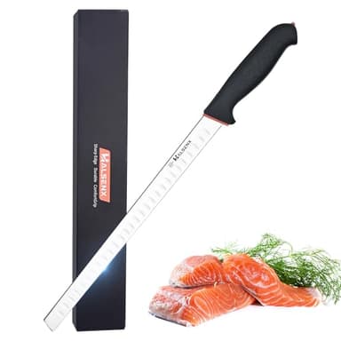 HALSENX 12 Inch Salmon Slicer Knife - 1.4116 German Steel Fish Knife with Non-Slip SoftGrip Handle for Slicing, Sushi Making
