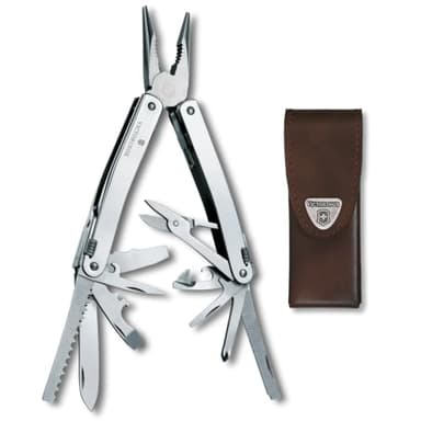 Victorinox Swiss Tool Spirit X Multi Tool, 24 Function Swiss Made with Locking Blade and Long-Nosed Pliers, and Leather Pouch - Silver