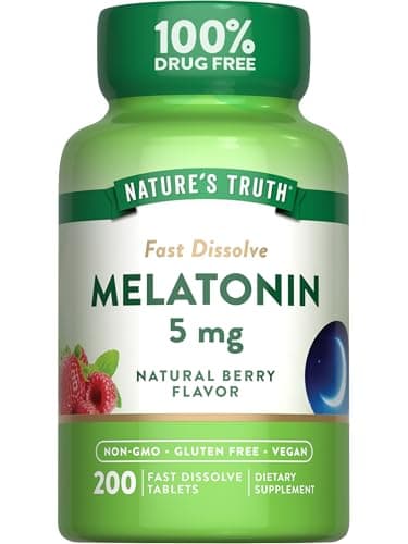 Nature's Truth Melatonin 5mg Fast Dissolve Tablets | 200 Count | Natural Berry Flavor | Vegan, Non-GMO & Gluten Free Supplement