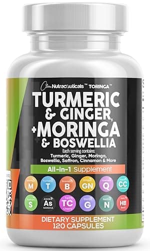 Clean Nutraceuticals Turmeric Moringa Supplement | Ginger Boswellia Saffron - Supplement for Women and Men with Ceylon Cinnamon, Tart Cherry, Quercetin Garlic Nettle Holy Basil - 1Pack