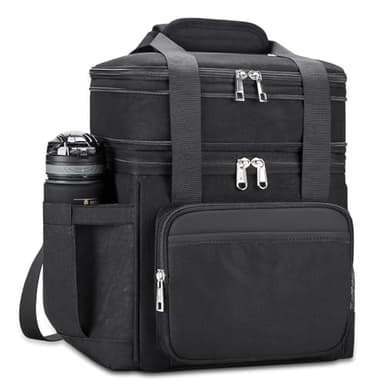 holuxer Insulated Lunch Bag & Lunch Box for Men - Double Deck Reusable Lunch Bag for Women Tote Cooler Bag Leakproof Soft Expandable - Large Lunchbox for Work/Adult/Picnic/Outdoor (Black，15L)