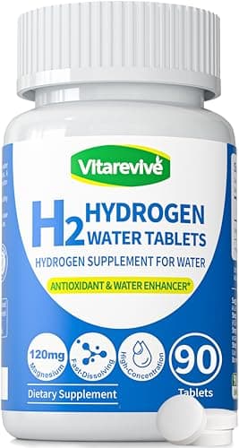 Vitarevive Molecular Hydrogen Water Tablets for Drinking Water – 12 PPM H2 Molecular Hydrogen Fast Dissolving,Antioxidant Water Enhancer, Daily Wellness Support, 90 Count