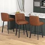SAECKBERG Swivel Bar Stools Set of 3, 26''H Upholstered Barstools with Backs, Modern Counter Height Bar Stool Chairs for Kitchen Island, Metal Legs, Faux Leather, Brown Counter Stools