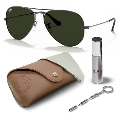 Ray-Ban RB3025 AVIATOR CLASSIC Pilot Shaped Non-Polarized Sunglasses for Men & Women – Includes Official RAYBAN Eyewear Kit – Ideal Formal & Casual Wear Sunglasses – G-15 Green Lens