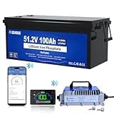 DC HOUSE 48V 100Ah Lithium Golf Cart Battery, Lifepo4 Battery with 48V 18A Lithium Batteries Charger, Built-in Smart 200A BMS, LCD Monitor & Mobile APP, Peak Current 600A