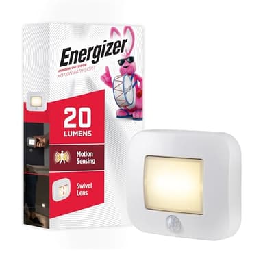 Energizer Motion-Activated LED Path Light, Wireless, 20 Lumens, Battery Powered, White, Ideal for Hallway, Entryway, Stairs, Pathway, Night Light, 38183