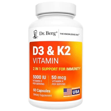 Dr. Berg Vitamin D3 & K2 5,000 IU + MK-7 – 60 Capsules – Immune, Bone & Heart Support* Supplement w/Magnesium, Zinc, B6 – 4X Lab-Tested – No Fillers – Non-GMO, cGMP, Formulated in USA