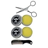 G.B.S Mustache Wax Extra Strong Hold Fragrance Free Inlcudes Handmade Mustache Comb and trimming scissors (2 Pack)