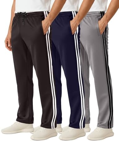 Real Essentials 3 Pack: Men's Mesh Open Bottom Sweatpants Gym Active Athletic Workout Casual Pants with Pockets- Set 5 L
