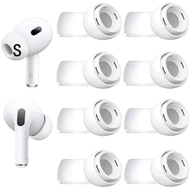 8 Sets Small Size Ear Tips Replacement for AirPods Pro 2nd / 1st Generation, with Noise Reduction Hole, Silicone Eartips Ear Cap 8 Pairs Compatible with AirPods Pro 2 /AirPod Pro 1, White S