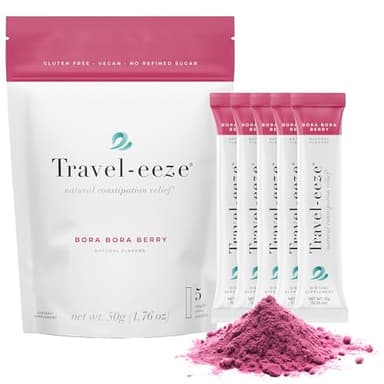 Travel-eeze Digestive Wellness Powder – Raspberry Flavored Daily Gut Support Supplement – Gluten Free, Non-GMO Travel Size Stick Packets – Supports Digestive Balance & Regularity | 1 Pouch (5 Sticks)