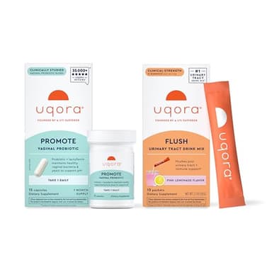 Uqora Promote & Flush Bundle - Vaginal Health* Probiotic with Lactoferrin & Lactobacillus + Urinary Tract* Drink with D-Mannose, Vitamin C, B6, Minerals - Gluten-Free & Vegan