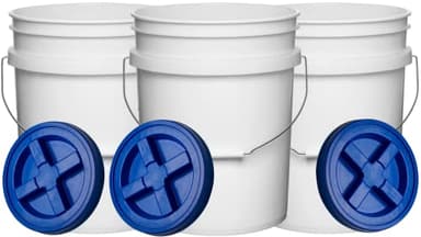 House Naturals 5 Gallon Plastic Bucket Pail Food Grade with Blue Screw on Lid(Pack of 3) Made in USA