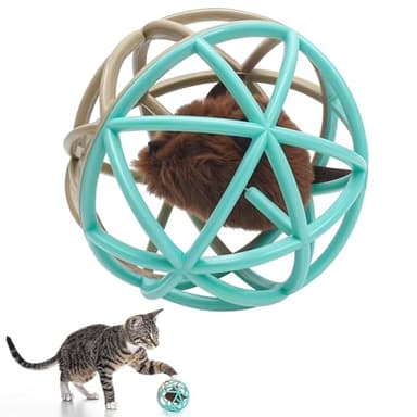 Squeaky Mouse Ball Cat Toy with Simulated Sound, 4.3in Mouse Ball Cage, Squeky Balls for Cats to Play With Indoor, Interactive Plastic Squeak Funny Toys Best for Playing Chasing Chewing Training