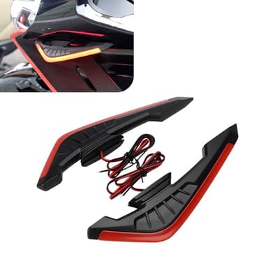 Qurbuns 2 PCS Motorcycle Fairing Wing, Self-Adhesive LED Aerodynamic Spoiler Wing, Cool Side Air Deflector Winglets, Universal Side Spoiler Modified Accessories for Motorcycle Electric Bike (Red)
