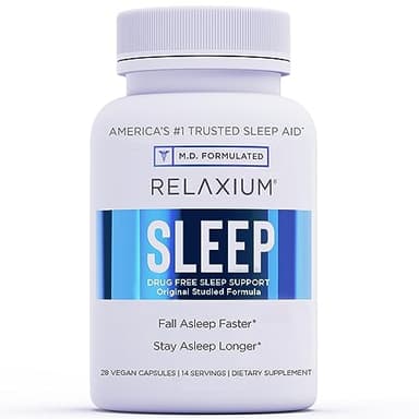 Relaxium Sleep Aid, 14-Day Supply, Non-Habit Forming, Dietary Supplement for Better Sleep, Drug-Free, Stress Relief, with Magnesium, Melatonin, GABA, Chamomile, Made in USA (28 Vegan Capsules)