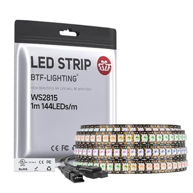 BTF-LIGHTING WS2815 (Upgraded WS2812B) LED Strip Light,UL Listed,3.2FT 144 LED/Pixels,Flexible Chasing RGB,Dual Signal Individually Addressable,5050SMD,3M Tape,DC12V IP30(No Adapter or Controller)