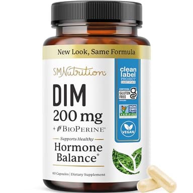DIM Supplement 200 mg | Estrogen Balance for Women & Men | Hormonal Acne, Hormone Balance, Menopause & Antioxidant Support | Clean Label Project Certified, Vegan & Soy Free Diindolylmethane | 60 Ct.